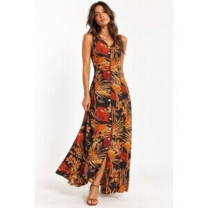 90s California Krush Tropical Floral Rayon Maxi Dress L Vintage